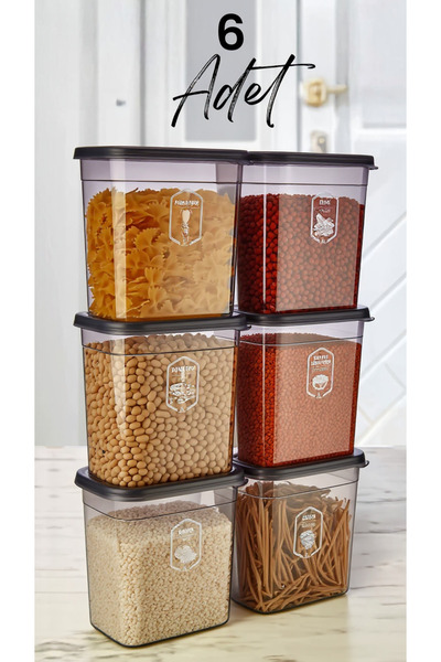 Justyol مجموعة من 6 حاويات لتخزين المواد الغذائية سعة 2 لتر مع ملصقات - مع أغطية، مستطيلة الشكل ومناسبة للاستخدامات المتعددة