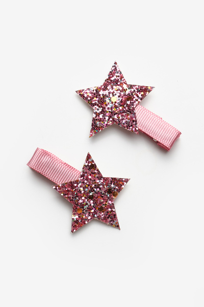 Le Mabelle Pink Glitter Star Figured 2-Piece Girl's Clip Buckle