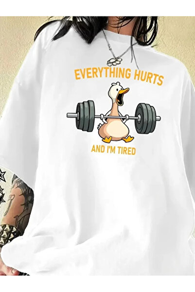 GökTR Tricou negru casual supradimensionat pentru femei cu imprimeu de rață ș...