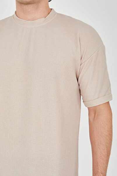 GökTR Unisex Waffle Fabric Comfortable Sleeve T-Shirt - Beige