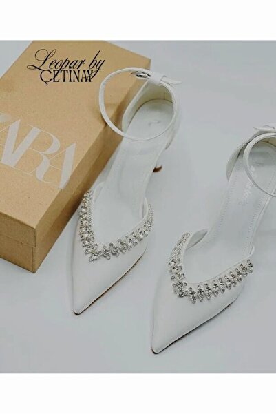 leopar by çetinay 409 Marvella Women's Satin Heeled Shoes with Stylish Ankle Stone Detail |   Night and Formal Shoes