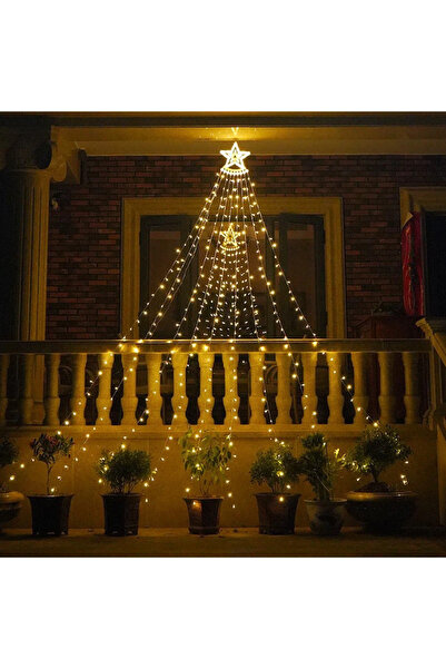 Wertcraft Instalatie solara perdea cu varf stea, 350 led, 9 franjuri, telecom...