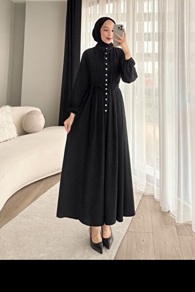Esre Store 4088 - Kot Tesettür Elbise Siyah