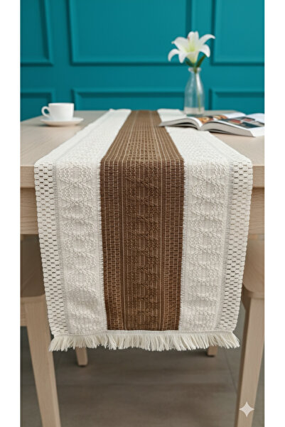 Vannes Home مفرش طاولة رانر من القطن الخام المحبوك مع شراشيب من الدانتيل 35×1...