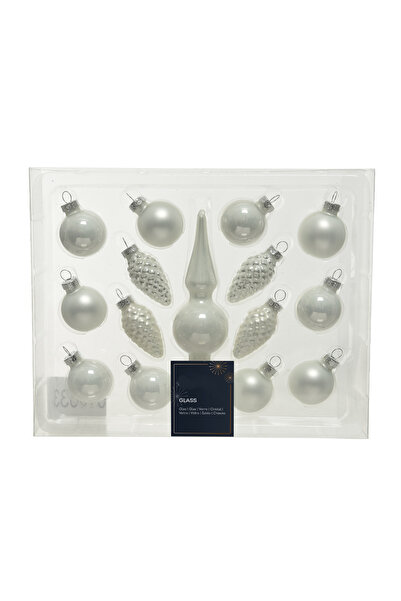 BraziPremium Set of 14 Christmas tree balls, 3 cm, shiny - matt mix, white
