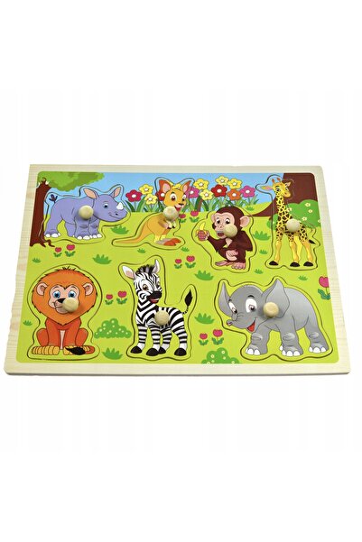 Rosfix Wooden Puzzle with Handles 8 Pieces | Colorful Animals | Educational for Children