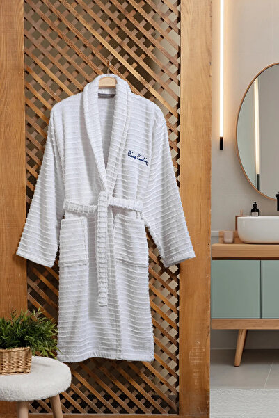 Pierre Cardin Soft Bathrobe Wave S/M Size White