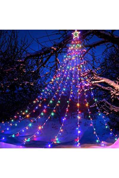 Wertcraft Instalatie perdea cu varf stea, 210 led, 9 franjuri, telecomanda, m...