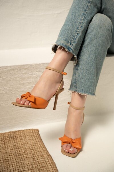 LamintaGlobal Cholly Orange Bow Straw Women's Heeled Shoes