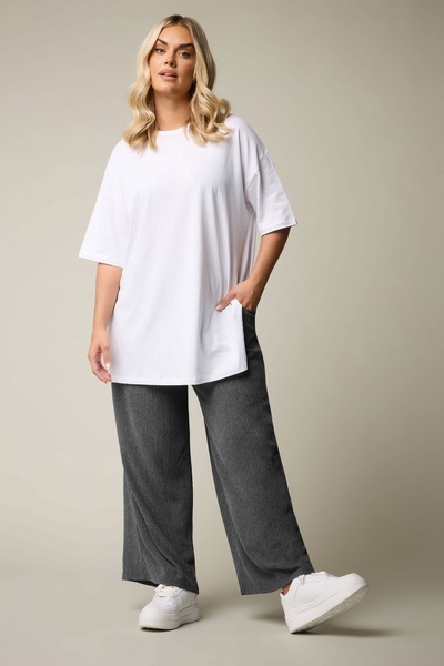 Stil Diva Large Size Elastic Waist Wide Leg Trousers with Pockets 304012