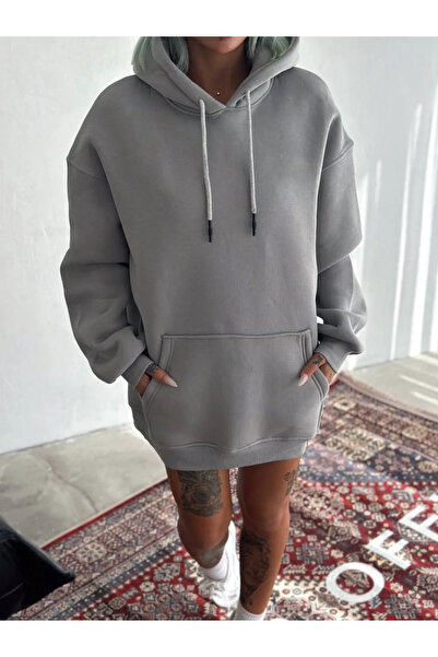 indispensablely Hooded Three Thread Combed Basic Sweatshirt - Dyed Gray -Vlmr