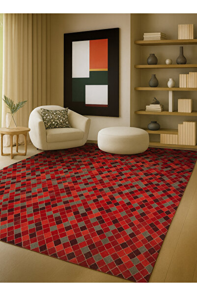 Rugs Modern Halı MOSSO Καρό Μοτίβα με Σχέδια Υφαντή Βάση με Μοτίβα Vintage Δι...