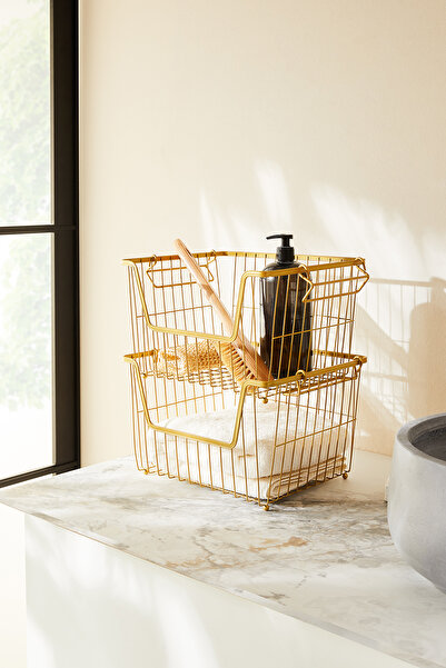 Ocean Home Textile 2 Adet Altın Renk Metal Sepet Set 33x27x20