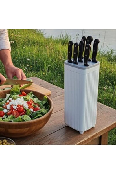 DAMMERUN Tezgah Üstü Beyaz Plastik Bıçak Standı – Düzenli ve Güvenli Saklama