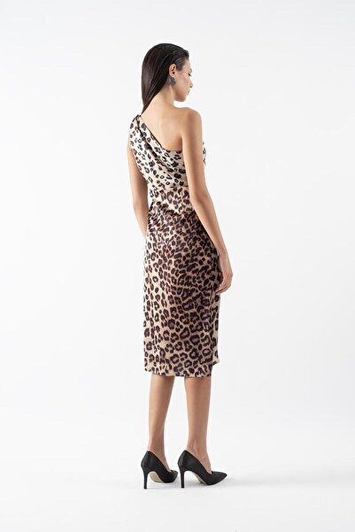 Spazio Felton Tek Omuz Düğümlü Yandan Bağlamalı Kısa Abiye Elbise SİYAH