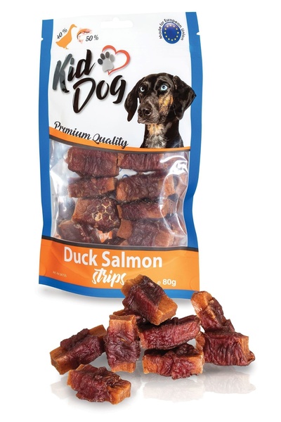KIDDOG Recompense Pentru Caini, Fasii De Somon Invelite Cu Carne Rata 80 g, A...