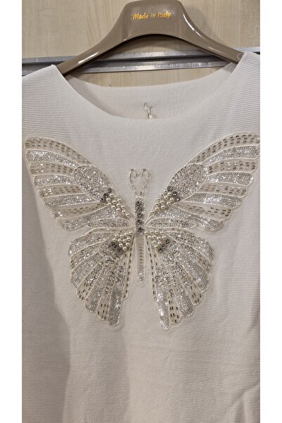 Park Moda Ιταλικό πουλόβερ με σχέδιο πεταλούδας με πέτρες από πέρλες