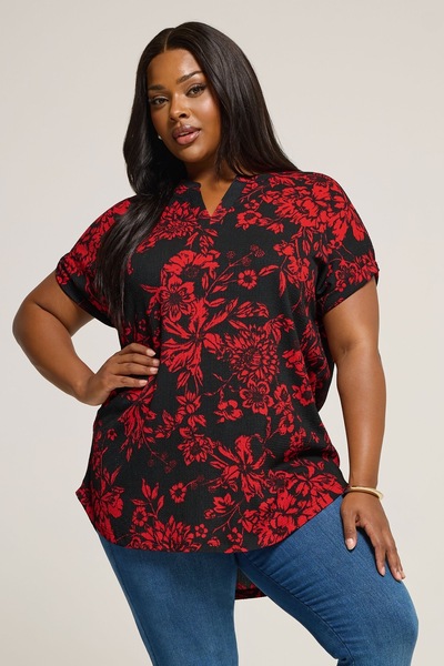 Stil Diva Plus Size Short Sleeve V-Neck Printed T-Shirt 304204