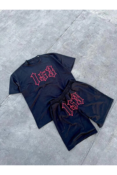 GökTR Men's Embroidered Shorts Set - Black