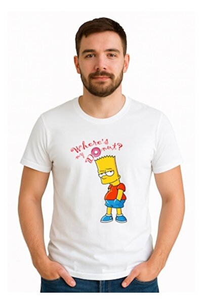 OEM Tricou bărbătesc cu imprimeu Bart Simpson și gogoașă roz, desen animat am...