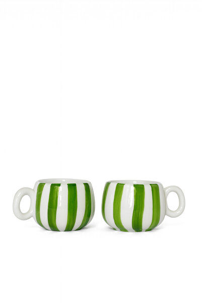 Hausette 2-Piece Thick Striped Ceramic Turkish Coffee Set, Mug, Turkish Coffee Cup, Cup, Mug