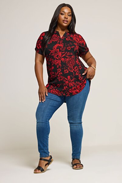 Stil Diva Plus Size Short Sleeve V-Neck Printed T-Shirt 304204