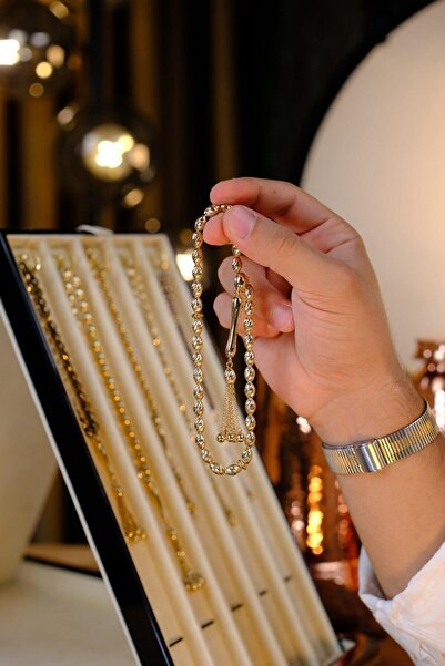 dergah tesbih 14 Ayar Altın Kalem İşçilik Premium Tasarım Tesbih (5,5 x 8,5 mm)