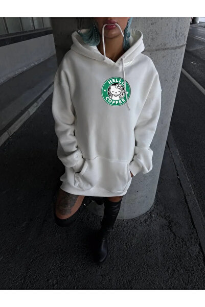 Exbob Three Thread Combed Cotton Long Sleeve Hooded Sweatshirt - White