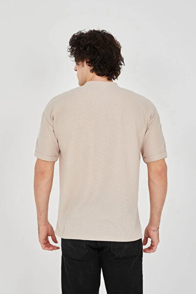 GökTR Unisex Waffle Fabric Comfortable Sleeve T-Shirt - Beige