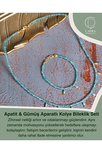 ÇAKRA DOĞAL TAŞ Apatit & Gümüş Aparatlı Kolye Bileklik Seti