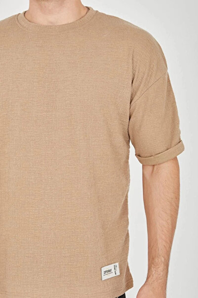 GökTR Unisex Jacquard Fabric Comfortable Sleeve T-Shirt - Brown