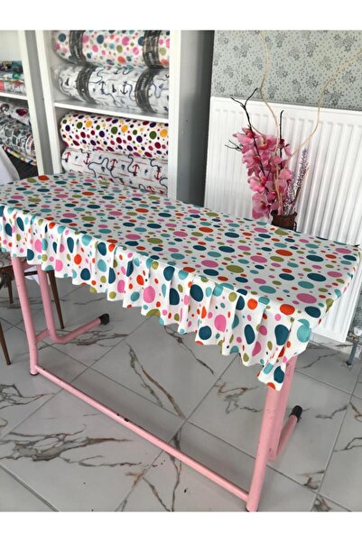 wren home Okul Sıra Örtüsü Turkuaz Puanlı 1 Adet Pileli Örtü