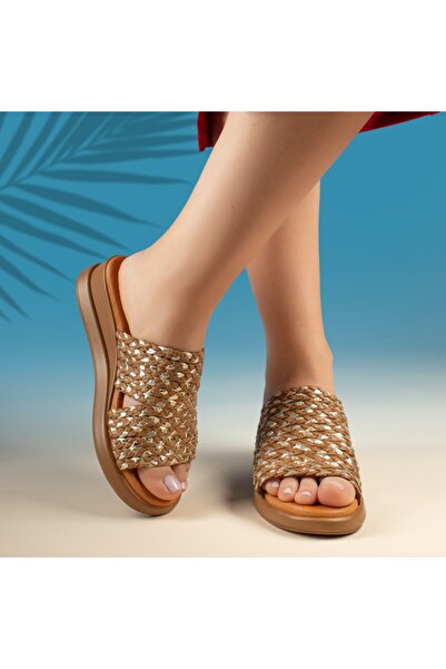 Modlet.ro Women's leather brown casual slippers MOD13776