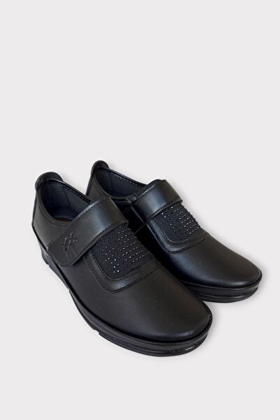 Liger Cırtlı Ortopedik Anne Kadın Casual Ayakkabı SİYAH - GÜMÜŞ