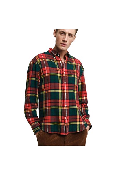 Gant Men's Red Regular Fit Buttoned Lapel Checked Shirt
