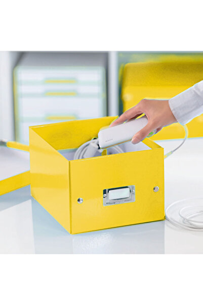 Leitz WOW Click & Store storage box, laminated cardboard, foldable, with lid, 22x16x28 cm, yellow