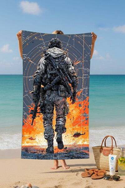 BETHA Military Themed Printed Cotton Beach Towel – Patterned Design – 75X150 cm