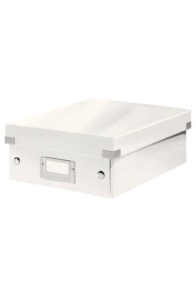 Leitz WOW Click & Store Organizer storage box, laminated cardboard with lid, 22x10x28 cm, white