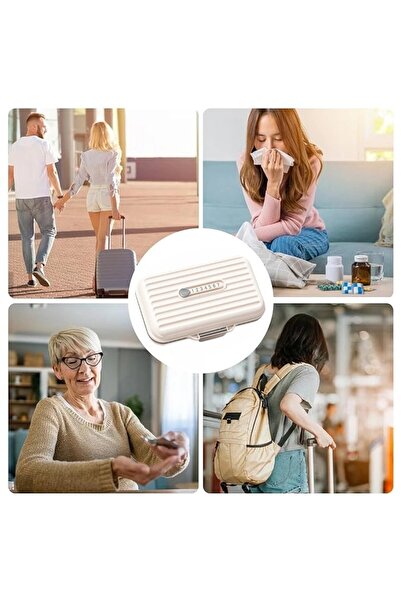 Flippy Medicine Box Flippy, Beige, 7 Compartments, Portable, 11 x 7.2 x 3.5 cm