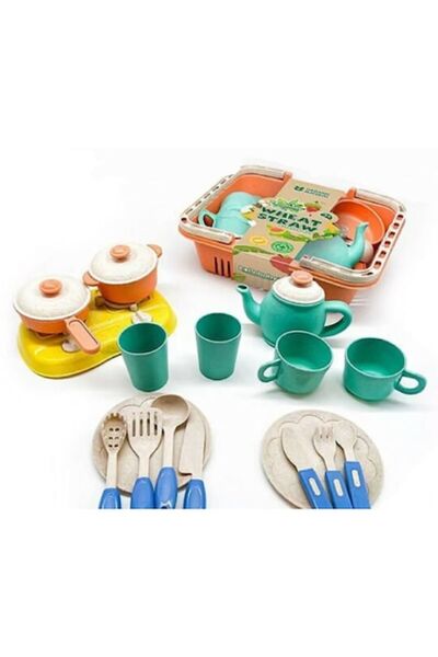 Toy Set of 21 kitchen accessories for kitchen and stove in basket – multicolor