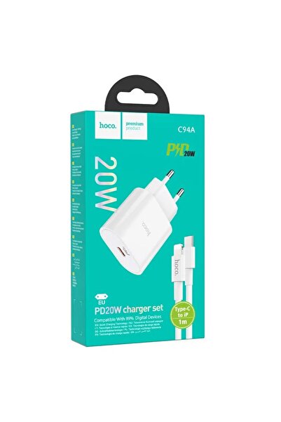 Hoco Incarcator Retea + Cablu Lightning (C94A), 1m, PD20W, 1xUSB-C, PPS/QC3.0/FCP/AFC, White