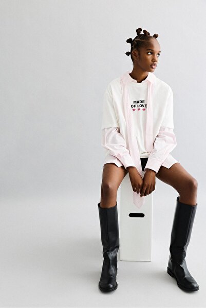 Pull & Bear T-shirt with hearts and slogan