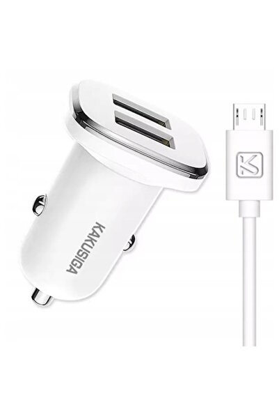 KAKUSİGA Încărcător auto KakuSiga, 2.4A, 2 x USB, cablu Micro USB, 1 m, încărcare rapidă, plastic, alb