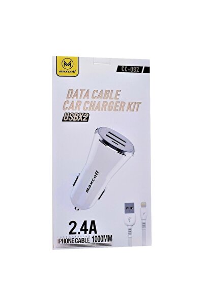 Maxcell Car Charger 5 V/2.4 A Fast Charge with Dual USB Ports + Lightning Cable Included