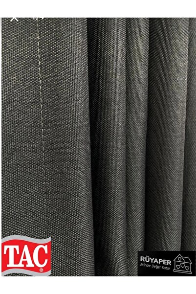 Taç Rüyaper Original Anthracite Linen Blackout Curtain Washable No Ironing Needed Plain Without Pleats
