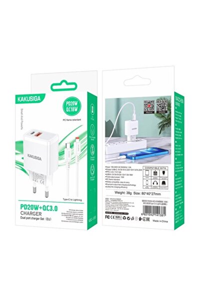 KAKU Incarcator Retea (KSC-1253) + Cablu Lightning, 1m, PD20W, 1xUSB-C, 1xUSB...