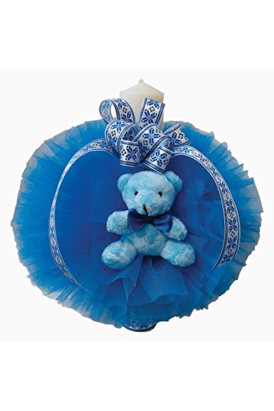 OEM Lumanare Botez baietel grosime 6 cm, lungime 35 cm cu pom-pon Albastru su...