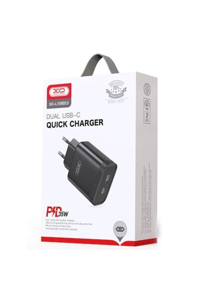 Xo Incarcator Retea (L105), 35W, 2xUSB-C, PD, Negru