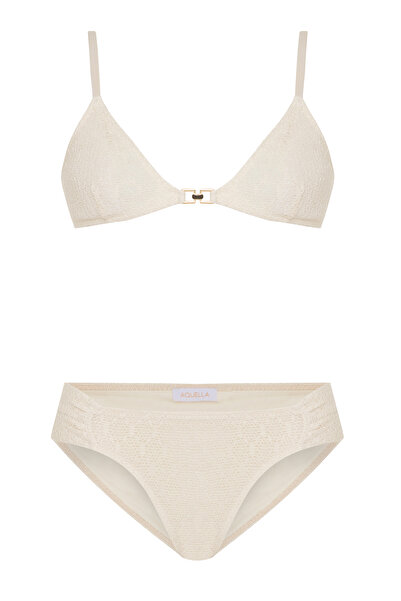 AQUELLA طقم بيكيني من الدانتيل ذو ملمس مميز بلون الإيكرو