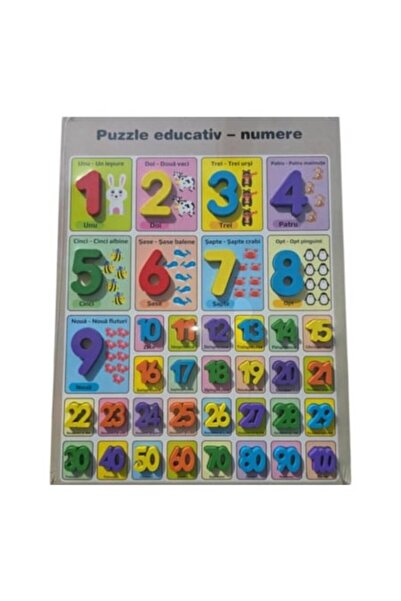 Toy Toy Toy Puzzle 3D din lemn – Numere și cifre, joc educativ pentru copii, 30×40 cm